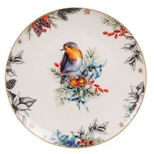 Porcelánový dezertní talíř s vánočním motivem ptáčka - Ø 21*2 cm 6CEDP0129 obraz