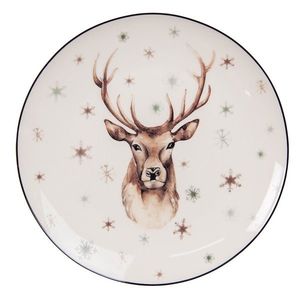 Dezertní porcelánový zimní talířek s jelenem Reindeer - Ø 21*2 cm 6CEDP0130 obraz