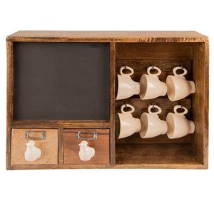 Dřevěná nástěnná skříňka s tabulkou, šuplíčky a hrnečky Chick Bei - 45*10*30 cm 6H2172 obraz