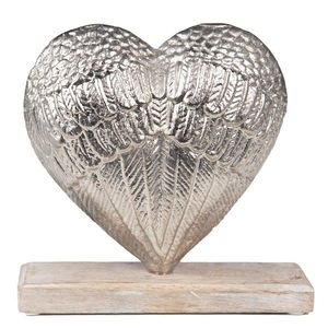 Dekorace stříbrné antik kovové srdce na dřevěném podstavci - 13*5*13cm 65117 obraz