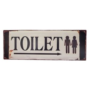Béžová antik nástěnná kovová cedule Toilet - 36*13cm 8PL-994813361111 obraz