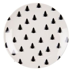 Bílo-černý porcelánový dezertní talíř se stromky Black&White X-Mas - Ø 20*2 cm BWXDP obraz