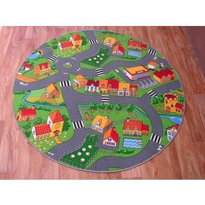 Dywany Lusczow Dětský kulatý koberec City šedo-zelený, velikost kruh 100 obraz