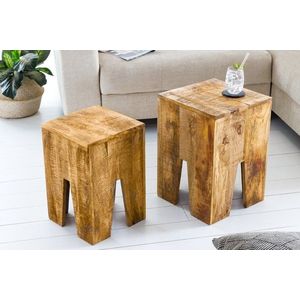 Odkládací stolek 2 ks DAMASEN Dekorhome Mangovníkové dřevo, Odkládací stolek 2 ks DAMASEN Dekorhome Mangovníkové dřevo obraz