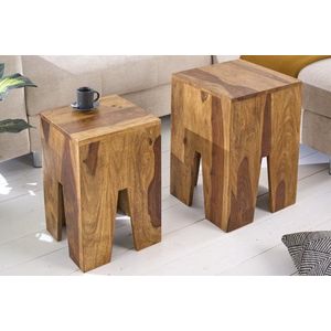 Odkládací stolek 2 ks DAMASEN Dekorhome Sheeshamové dřevo, Odkládací stolek 2 ks DAMASEN Dekorhome Sheeshamové dřevo obraz