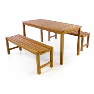 Divero 40819 Zahradní set lavic a stolu - ošetřené týkové dřevo - 150 cm obraz