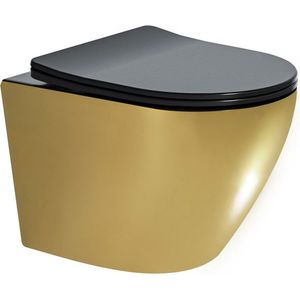 MEXEN Lena Závěsná WC mísa včetně sedátka s slow-slim, duroplast, černá/zlatá 30224076 obraz