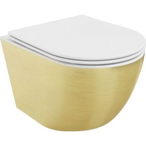 MEXEN Lena Závěsná WC mísa včetně sedátka s slow-slim, duroplast, bílá/zlatá vzor linie 30224007 obraz