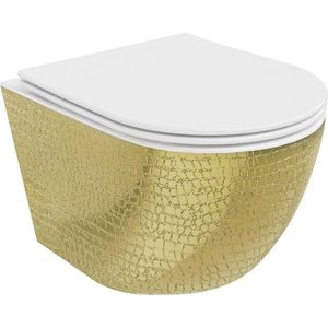 MEXEN Lena Závěsná WC mísa včetně sedátka s slow-slim, duroplast, bílá/zlatá se vzorem 30224008 obraz