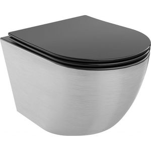 MEXEN Lena Závěsná WC mísa včetně sedátka s slow-slim, duroplast, černá mat / stríbrný vzor 30224073 obraz