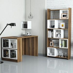 Kalune Design Psací stůl s knihovnou a policí Boxe ořech/bílý obraz