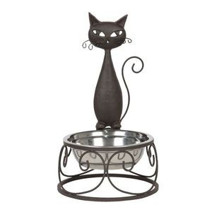 Miska pro zvířata v ozdobném kovovém stojanu s kočkou – Ø 19*32 cm 6Y3803 obraz