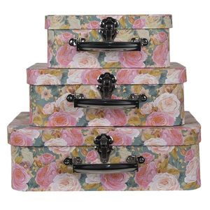 Set 3 ks úložných růžových kufříků s květy - 30*22*10/25*19*9/20*16*8 cm 65015 obraz