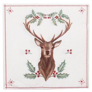 Papírové ubrousky s jelenem a cesmínou Holly Christmas - 33*33 cm (20ks) HCH73 obraz
