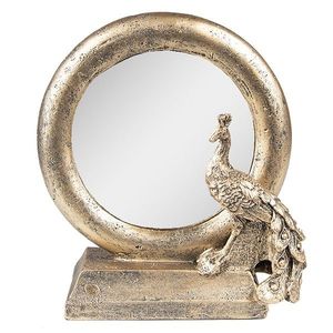Měděné antik dekorační stolní zrcadlo s pávem - 15*7*16 cm 62S276 obraz
