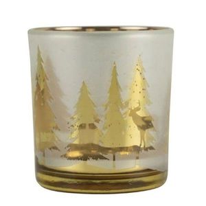 Zlato-bílý skleněný svícen se stromky vel.S - Ø 7*8cm XMWLWHBGS obraz