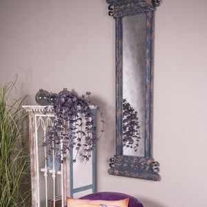 Modro-hnědé antik dřevěné nástěnné zrcadlo Mirael - 45*4*131 cm 52S279 obraz