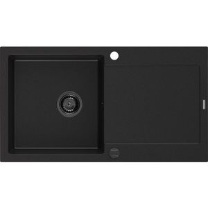 MEXEN/S Leo granitový dřez 1-miska s odkapávačem 900 x 500 mm, černý, černý sifon 6501901010-77-B obraz