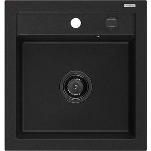 MEXEN/S Vito granitový dřez 1-miska 520 x 490 mm, černý, černý sifon 6503521000-77-B obraz