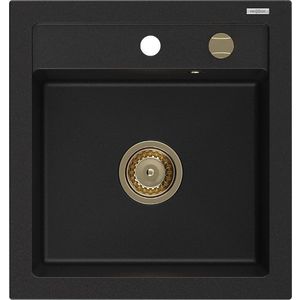 MEXEN/S Vito granitový dřez 1-miska 520 x 490 mm, černý, zlatý sifon 6503521000-77-G obraz