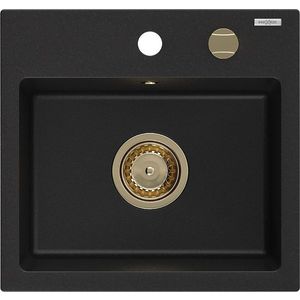 MEXEN/S Milo granitový dřez 1-miska 435 x 410 mm, černý, zlatý sifon 6505441000-77-G obraz