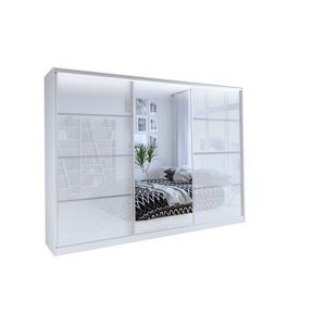 Šatní skříň LITOLARIS 250 se zrcadlem, 4 šuplíky a 2 šatními tyčemi, bílý lesk obraz
