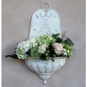 Bílý nástěnný box na květiny ve starém francouzském stylu - 41*17*54cm 60024619 (60246-19) obraz