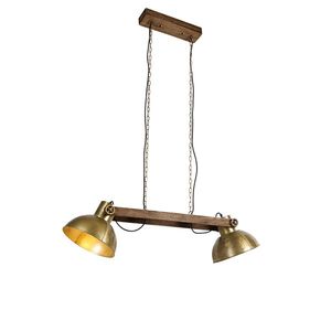 Průmyslová závěsná lampa zlatá 2-světla se dřevem - Mango obraz