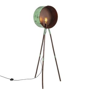 Vintage stojací lampa na bambusovém stativu zelená s mědí - hlaveň obraz