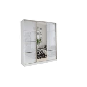 Šatní skříň LITOLARIS 180 se zrcadlem, 4 šuplíky a 2 šatními tyčemi, bílý lesk obraz
