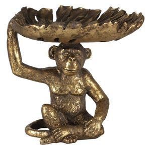 Zlatá dekorativní soška opice s podnosem ve tvaru listu - 21*17*19 cm 6PR3384 obraz