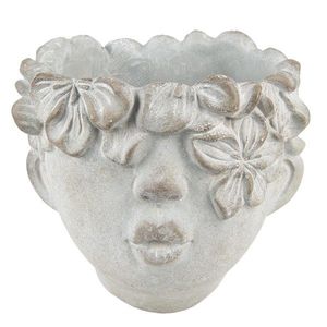 Šedý nástěnný květináč v designu hlavy s květinovým věncem Tete - 12*9*10 cm 6TE0418S obraz