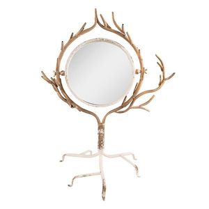 Béžovo-zlaté stojací stolní zrcadlo s dekoračními větvemi - 51*37*65 cm 52S264 obraz