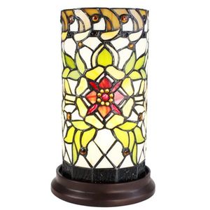 Válcovitá stolní lampa Tiffany s květinou Flo - Ø 15*26 cm E14/max 1*40W 5LL-6298 obraz