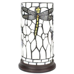 Bílá válcovitá stolní lampa Tiffany s vážkou DragonFly - Ø 15*26 cm E14/max 1*40W 5LL-6302 obraz
