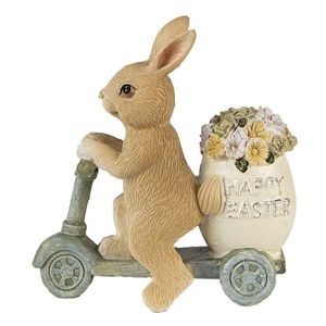 Dekorace soška králík na koloběžce s květinami Happy Easter - 11*5*11 cm 6PR3837 obraz