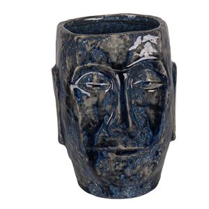 Modrý keramický obal na květináč/ váza s obličejem Blue Dotty M - 13*15*17 cm 6CE1572M obraz
