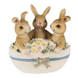 Velikonoční dekorace králíčci ve vajíčku s květy - 11*9*12 cm 6PR3839 obraz