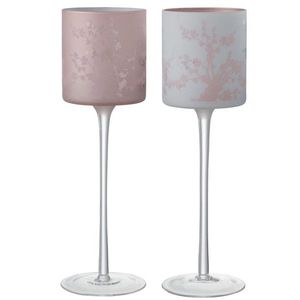2ks růžový a modrý skleněný svícen na úzké noze na čajovou svíčku Sakura - Ø 9*30 cm 21813 obraz