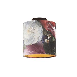 Stropní lampa s velurovými odstíny květin se zlatem 20 cm - černá Combi obraz