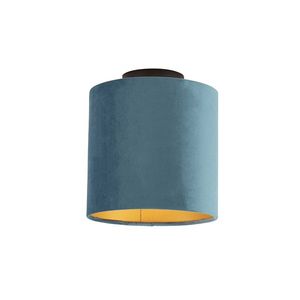 Stropní lampa s velurovým odstínem modrá se zlatem 20 cm - černá Combi obraz