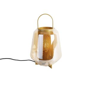 Stolní lampa Art Deco zlatá s jantarovým sklem 23 cm - Kevin obraz