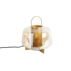 Stolní lampa Art Deco zlatá s jantarovým sklem 30 cm - Kevin obraz