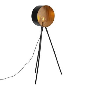 Vintage stojací lampa na bambusovém stativu černá se zlatem - hlaveň obraz