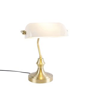 Klasická notářská lampa zlatá s opálovým sklem - Banker obraz