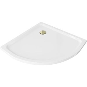MEXEN/S Flat sprchová vanička čtvrtkruhová slim 90 x 90, bílá + zlatý sifon 41109090G obraz