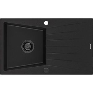 MEXEN/S Cesar granitový dřez 1-miska s odkapávačem 775 x 470 mm, černý, černý sifon 6514771010-77-B obraz