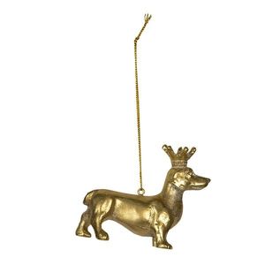 Zlatá závěsná dekorativní ozdoba psa s korunkou - 8*3*6 cm 6PR2927 obraz