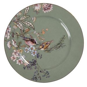 Zelený dezertní talířek s ptáčky Vivi - Ø 15*1 cm 6CE1179 obraz