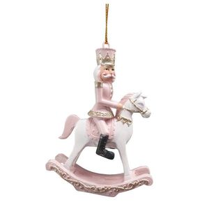 Bílo-růžová závěsná dekorace Louskáček na houpacím koni - 6*3*9 cm 6PR3671 obraz